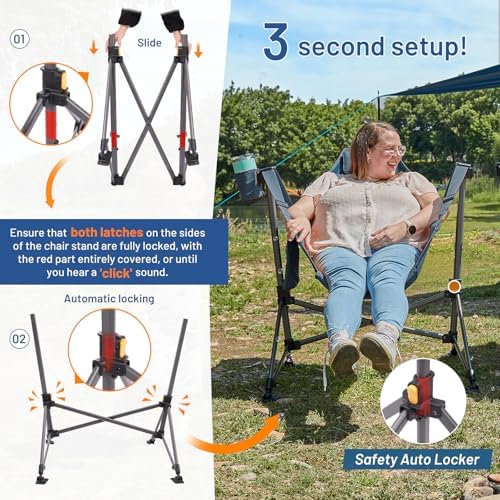 TIMBER RIDGE Hammock Camping Chair, Oversized Swinging Chair with Adjustable Back and Seat Height, Portable Folding Rocking Camping Chair for Outdoor Lawn, Backyard and Patio, Supports 400lbs
