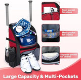 Youth Baseball Bag, Softball Bag for Girls & Boys, Kids Tball Backpack with Shoes Compartment