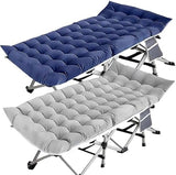 Folding Camping Cot for Adults, 2 Pack Heavy Duty Sleeping Cots with Carry Bag, Double Layer Oxford Portable Travel Camp Cots for Outdoor Camp Beach Home Office (Blue Pad & Gray Pad, 2PACK)
