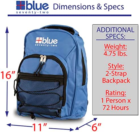 Blue Coolers Blue Seventy-Two | 72 Hour Emergency Backpack Survival Kit for 1 Person | Survival Kit for Wildfires, Earthquakes, Tornado, Hurricane, and Other Emergencies…