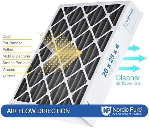 Nordic Pure 20x25x4 (19_1/2 x 24_1/2 x 3_5/8) Pleated Air Filter MERV 12 Pleated + Carbon Qty 2