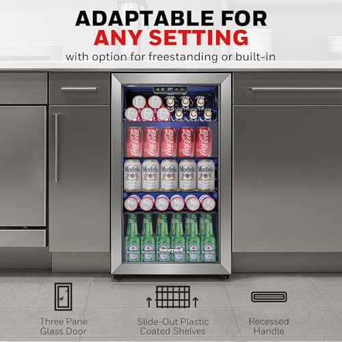 Honeywell Beverage Refrigerator and Cooler, 116 Can Mini Fridge with Glass Door for Soda Beer or Wine for Office or Bar with Adjustable Removable Shelving, Commercial Grade