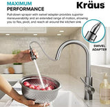 Kraus Oletto Spot Free Stainless Steel Dual Function Kitchen Faucets with Pull Down Sprayer, KPF-2620SFS