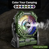Odoland Portable Camping Misting Fan with LED Light, 20000mAh Battery Operated Rechargeable Mister Fan with 250mL Water Tank, Hook, Outdoor Tent Cooling Fans for Patios Beach Travel Home Summer, Green