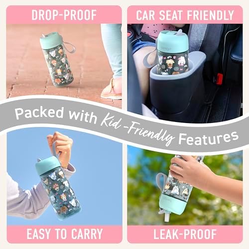 Bentgo Kids Water Bottle - Leak-Proof, Durable Tritan, BPA-Free 15 oz. Cup for Kids/Toddlers Ages 3+, Safe Sip Spout, Carrying Handle, & Dishwasher Safe for School, Sports, Daycare & Camp (Puppy Love)