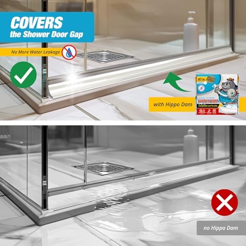 Shower Threshold Water Dam Barrier 67" - Transparent Collapsible Shower Water Blocker - Guard for Walk in Shower - Water Guard Stopper for Floor - Shower Door Water Blocker by Hippo Dam