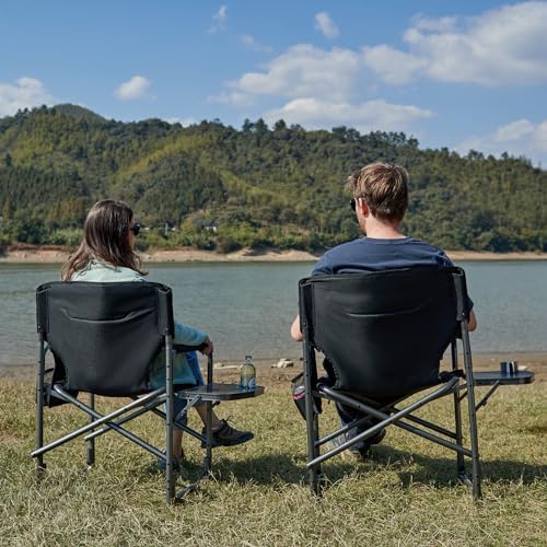 TIMBER RIDGE Aluminum Oversized Camping Chair, Lightweight Portable Directors Chair with Side Table Detachable Side Pocket for Outdoor Camping, Lawn, Picnic, Support 400lbs Black