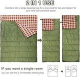 AGEMORE Cotton Flannel Double Sleeping Bag for Camping, Backpacking Or Hiking. Queen Size 2 Person Waterproof Sleeping Bag for Adults Or Teens. Lightweight with Compression Sack