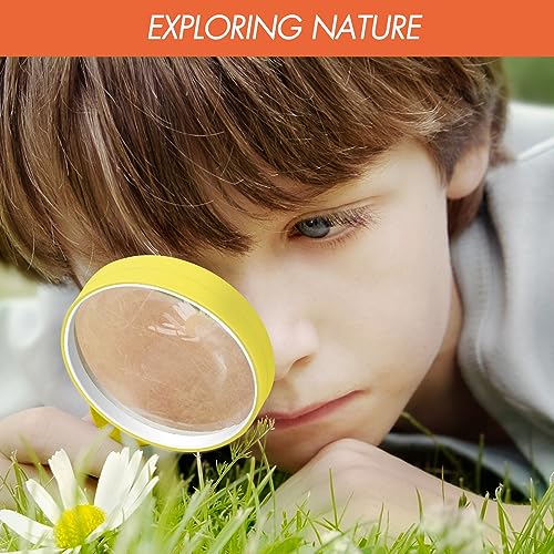 Leffis 4 Pack Magnifying Glass, 10X Non-Slip Handheld Reading Magnifier with Lanyard for Kids and Seniors, 75mm Magnifying Glass Lens for Reading, and Nature Exploration