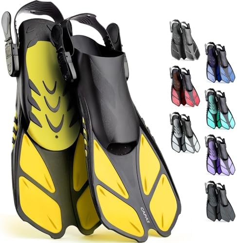 CAPAS Snorkel Fins, Swim Fins Travel Size Short Adjustable for Snorkeling Diving Adult Men Women Kids Open Heel Swimming Flippers