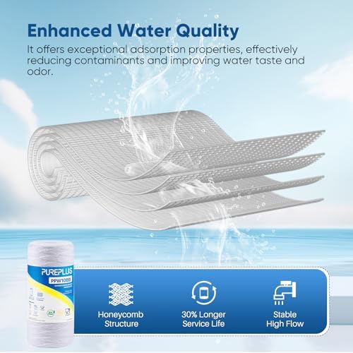 PUREPLUS 5 Micron 10 x 4.5 Whole House String Wound Sediment Filter for Well Water, Replacement Cartridge for 84637, WPX5BB97P, PC10, 355214-45, 355215-45, WP10BB97P, WP5BB97P, 2Pack