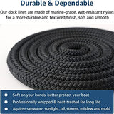 3/4" x 25 ft Nylon Dock Lines - Double Braid, 16" Loop, Premium Boat Dock Ropes - Black, 1 Pack