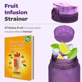 Hydracy Water Bottle with Time Marker -Large BPA Free Water Bottle & No Sweat Sleeve -Leak Proof Gym Bottle with Fruit Infuser Strainer & Times to Drink -Ideal for Fitness Sports & Outdoors