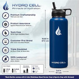 HYDRO CELL Stainless Steel Insulated Water Bottle with Straw - For Cold & Hot Drinks - Metal Vacuum Flask with Screw Cap and Modern Leakproof Sport Thermos for Adults (Navy 40oz)
