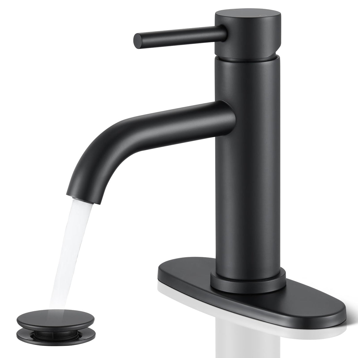 Black Bathroom Faucet, WINKEAR Single Hole Bathroom Faucet with Pop-up Drain and Flexible Hoses, Single Handle Faucet for Bathroom Sink, Vanity, RV, Modern Farmhouse, Suitable for 1 Hole or 3 Hole