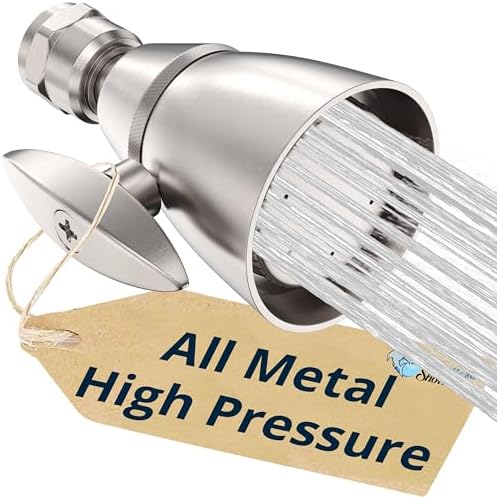 HammerHead Showers® ALL METAL 2 Inch High Pressure Shower Heads - BRUSHED NICKEL – 2.5 GPM Shower Heads High Pressure - High Flow Shower Head with ADJUSTABLE SPRAY PATTERN - Fixed Shower Head