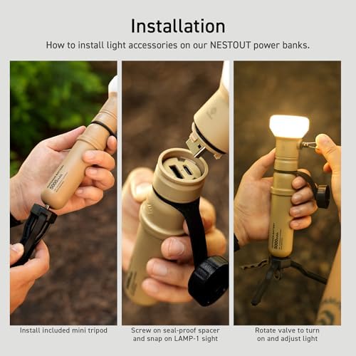 ELECOM NESTOUT Outdoor Camping LED Panel Flashlight w/ Mini Tripod, Dimmable USB Powered LED Light, IP44 Water Dust Resistant, 30-1000 Lumen, Portable Lantern for NESTOUT Power Bank, Beige (Flash-1)