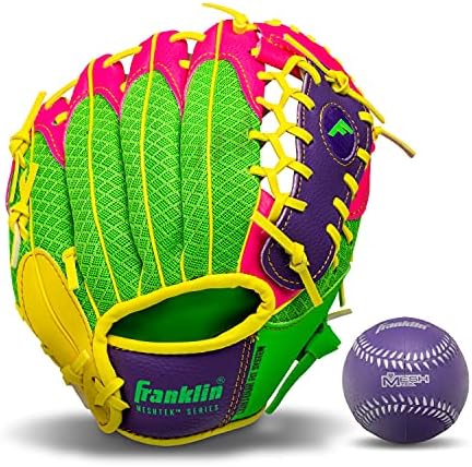 Franklin Sports Kids Baseball Glove + Ball Sets - Meshtek Youth Teeball Gloves for Kids + Toddlers - Left + Right Hand Throw Mitts + Glove Sets with Foam Balls - Boys + Girls Gloves - 9.5" Inch