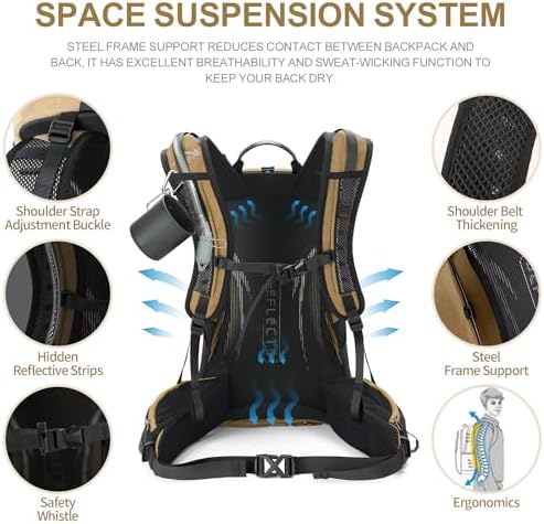 Hiking Backpack,35L Waterproof Hiking Daypack with 3L Water Bladder and Rain Cover, Lightweight Travel Camping Backpack for Men Women (Khaki)