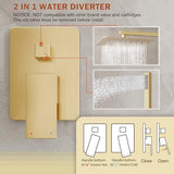 Shower System, Gold Shower Faucet Set with 12-Inch Rain Showerhead and Handheld Spray, Wall Mounted High-Pressure Showerhead Combo Set Included Valve and Trim, Brushed Gold