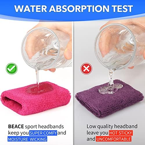 BEACE Sweatbands Sports Wristband for Men & Women -8pcs Moisture Wicking Athletic Cotton Terry Cloth Sweatband for Tennis, Basketball, Running, Gym, Working Out