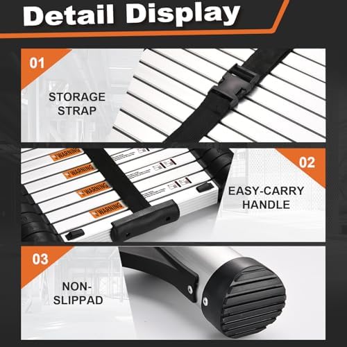 Soctone Telescoping Ladder, 12.5 FT Aluminum Button Retraction Extension Ladder with 2 Triangle Stabilizers, Multi-Purpose Ladder with Slow Down Design, 330lbs Max Capacity for House Daily Life