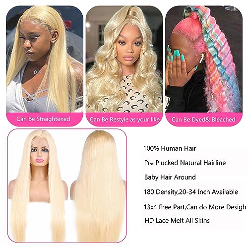 CGCFOYM Blonde 613 Lace Front Wig Human Hair 13x4 HD Transparent Straight Pre Plucked Frontal Wigs 180% Density