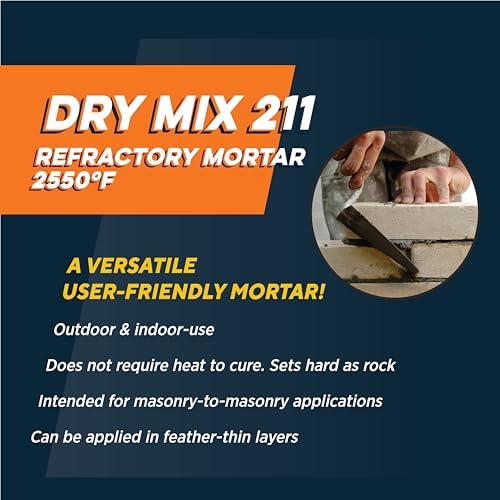 Rutland Dry Mix Refractory Mortar, Masonry & Fire Brick Cement, No Heat Cure Required, Dark Gray, 2550F, 2.5 lb Tub
