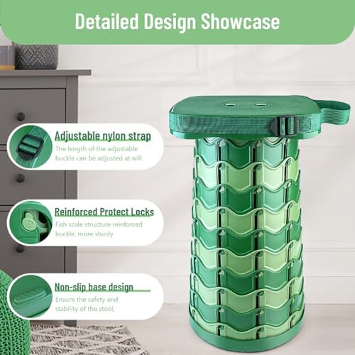 Upgraded Folding Stool Large Square Surface 550lbs Load Capacity Heavy Duty Collapsible Portable Telescopic Stool for Camping Travel Hiking (Camouflage)