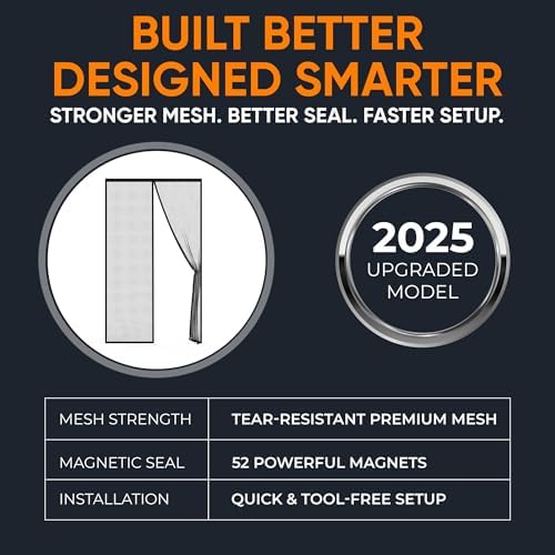 Magnetic Screen Door Mesh (2025 Model) – Fine Weave See-Through Mesh Without Ugly Vertical Lines, 52 Magnets, 2 Easy Install Kits for 2-Season Use, Pet Scratch Resistant Bug Proof,38"x82", Flux Phenom