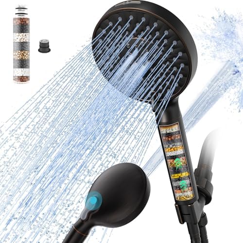 SR SUN RISE Filtered Shower Head with Handheld, High Pressure 9 Spray Mode ORB Showerhead with Filters, detachable shower head,Water Softener Filters Beads for Hard Water - Remove Chlorine