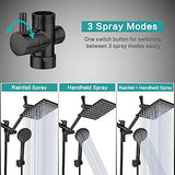 Shower Head, 8‘’ High Pressure Rainfall/Handheld Shower Combo with 11'' Extension Arm, 9 Settings, Anti-leak Shower Head with Holder, Height/Angle Adjustable, Chrome, Matte Black