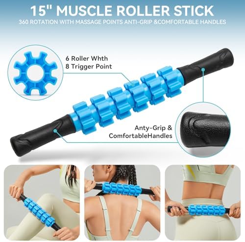 5 in 1 Foam Roller Set for Deep Tissue Muscle Massage, High Density Trigger Point Fitness Patented Exercise Foam Roller, Massage Roller, Massage Ball, Resistance Band, for Whole Body