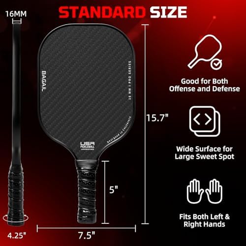 BAGAIL Pickleball Paddles, USAPA Approved Fiberglass Surface Pickleball Set, Lightweight Pickle Ball Rackets with 4 Balls, 1 Bag, Designed in California for Traction and Stability
