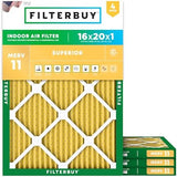 Filterbuy 16x20x1 Air Filter MERV 11 Allergen Defense (4-Pack), Pleated HVAC AC Furnace Air Filters Replacement (Actual Size: 15.50 x 19.50 x 0.75 Inches)