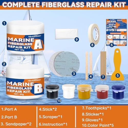 Fiberglass Boat Repair Kit (Color Match), Marine Fiberglass Repair Kit for Boats, Gel Coat Repair Kit for Boats, Epoxy Filler for Boats, Fiberglass Repair Kit Fix Holes, Chips, Pits, Cracks