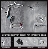 High Pressure Rain Shower Head: Upgrade Shower Heads with Handheld Spray Combo with Fixed Showerhead and 10 Sprays Handheld Shower Head, Detachable Shower head Built-in Magnetic Docking and Power Jets