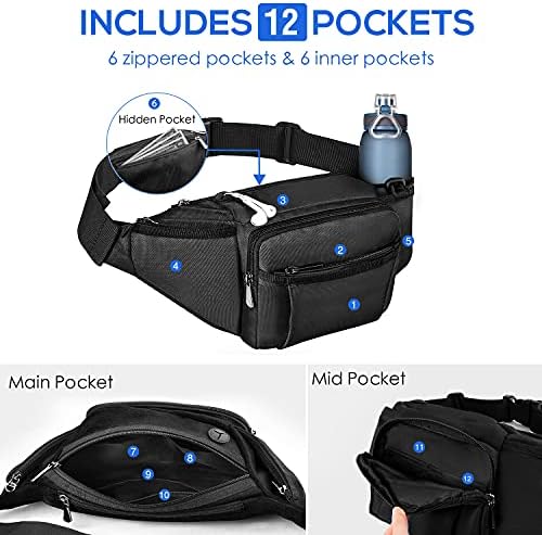 NOOLA Fanny Pack Waist Bag for Men Women, Lightweight Waist Pack with Water Bottle Holder, Adjustable Belt Bag with Multi-Pockets for Hiking, Dog Walking, Outdoor, Cycling, Running, Travel, Black