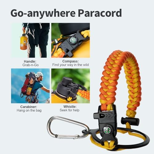 One Gallon Water Bottle Insulated with DIY Stickers, Triple Wall Vacuum Cold for 48 Hrs Leak-proof Non-BPA, 128oz Large Sports Stainless Steel Water Jug with Paracord Handle Straw Spout Lids