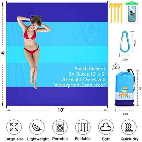 BYDOLL Beach Blanket 78''X81'' 4-7 Adults Oversized Lightweight Waterproof Sandproof Blanket for Beach Large Picnic Mat Travel Camping
