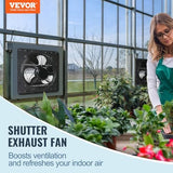 VEVOR Shutter Exhaust Fan, 10'' Wall Mount Attic Fan with Temperature Humidity Controller, 820 CFM, 10-Speed Adjustable, Ventilation and Cooling for Greenhouses, Garages, Chicken Coops, ETL Listed