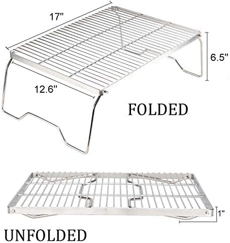 ZORMY 17" Large Folding Campfire Grill, 304 Stainless Steel Firepit Grill Grate, Heavy Duty Portable Camping Grill with Carrying Bag, Gas BBQ Grill Grate for Backpacking, Hiking, Picnics (Large)