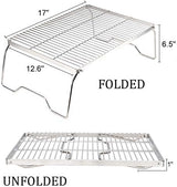 ZORMY 17" Large Folding Campfire Grill, 304 Stainless Steel Firepit Grill Grate, Heavy Duty Portable Camping Grill with Carrying Bag, Gas BBQ Grill Grate for Backpacking, Hiking, Picnics (Large)