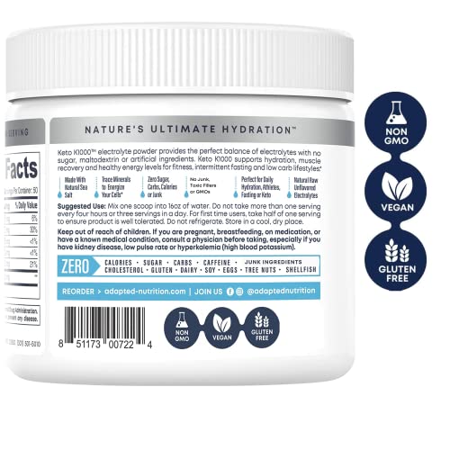 Hi-Lyte Keto K1000 Electrolyte Powder | Unflavored | Hydration Supplement Drink Mix | Boost Energy & Beat Leg Cramps | No Maltodextrin or Sugar | 50 Servings