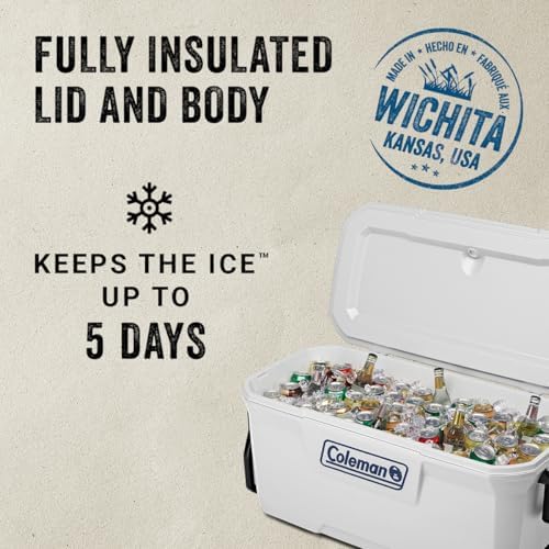 Coleman Marine Cooler with Fully Insulated UV Guard Lid & Body, Keeps Ice for 3+ Days, Great for Boating & Fishing, 52qt/100qt Wheeled/120qt Options