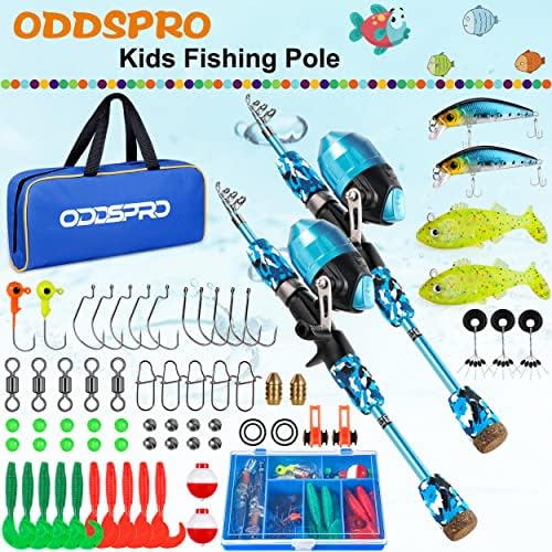 ODDSPRO Kids Fishing Pole Pink, Portable Telescopic Fishing Rod and Reel Combo Kit - with Spincast Fishing Reel Tackle Box for Girls, Youth