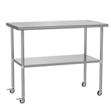 HOCCOT Stainless Steel Table with Wheels 30" x 48" Utility Worktable with Adjustable Undershelf for Commercial Kitchen, Garage, Restaurant