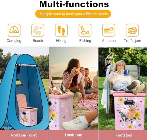 Upgrade XL Portable Toilet for Adults, Extra Large Portable Travel Floding Toilet, Camping Tall Toilets with Lid for Adults and Kids Compact Potty for Car,Hiking,Beach and Camping
