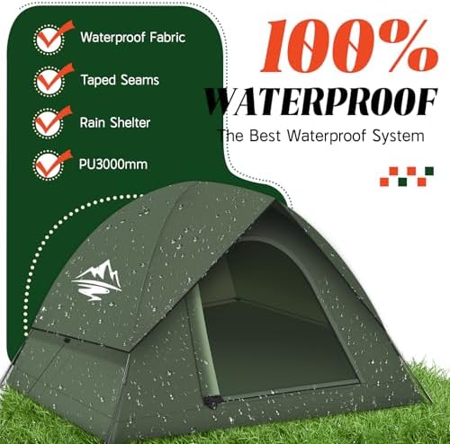 Tents for Camping 3-4 Person with Rainfly, Camping Tents 100% Waterproof Windproof, Not Crowded for 2 Person Camping Tent, Outdoor Dome Tent Easy Setup, Backpacking Tent for Adventure Backyard
