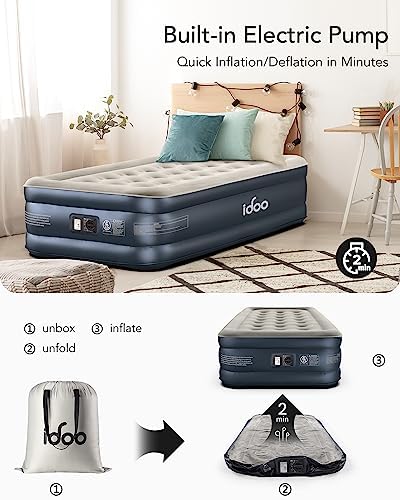 iDOO Luxury Twin Air Mattress with Built in Pump, 18" Raised Comfort Blow up Mattress, Inflatable Mattress for Guests & Home, Air Bed, colchon inflable, Upgraded Four Chamber Technical Airbed